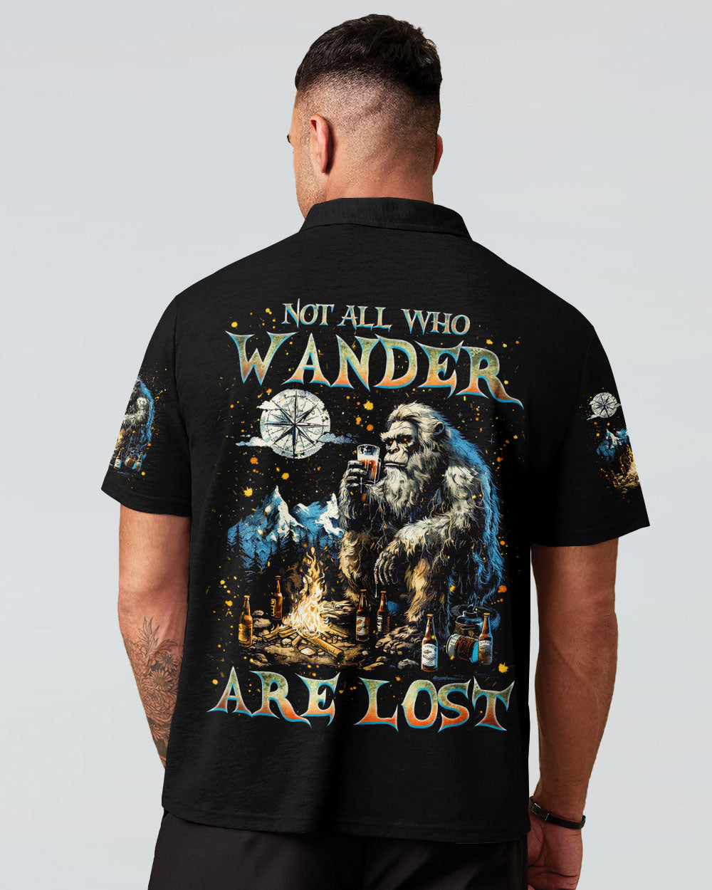 BLISSCORNERS NOT ALL WHO WANDER ARE LOST BIGFOOT COMPASS ALL OVER PRINT
