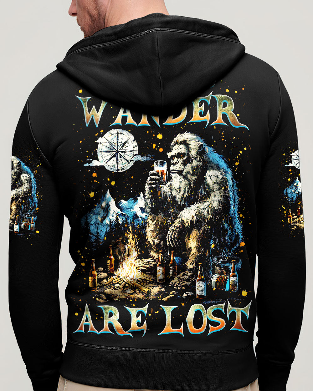 BLISSCORNERS NOT ALL WHO WANDER ARE LOST BIGFOOT COMPASS ALL OVER PRINT