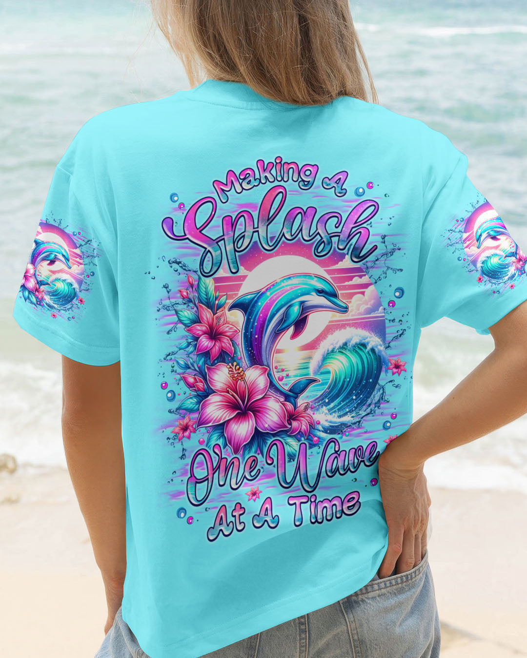 BLISSCORNERS MAKING A SPLASH ONE WAVE AT A TIME DOLPHIN ALL OVER PRINT