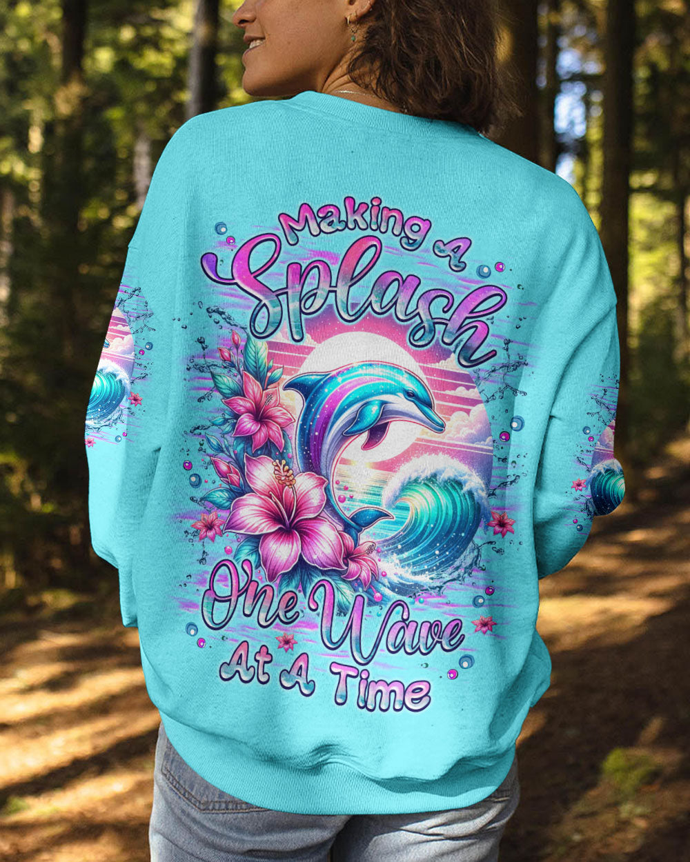 BLISSCORNERS MAKING A SPLASH ONE WAVE AT A TIME DOLPHIN ALL OVER PRINT