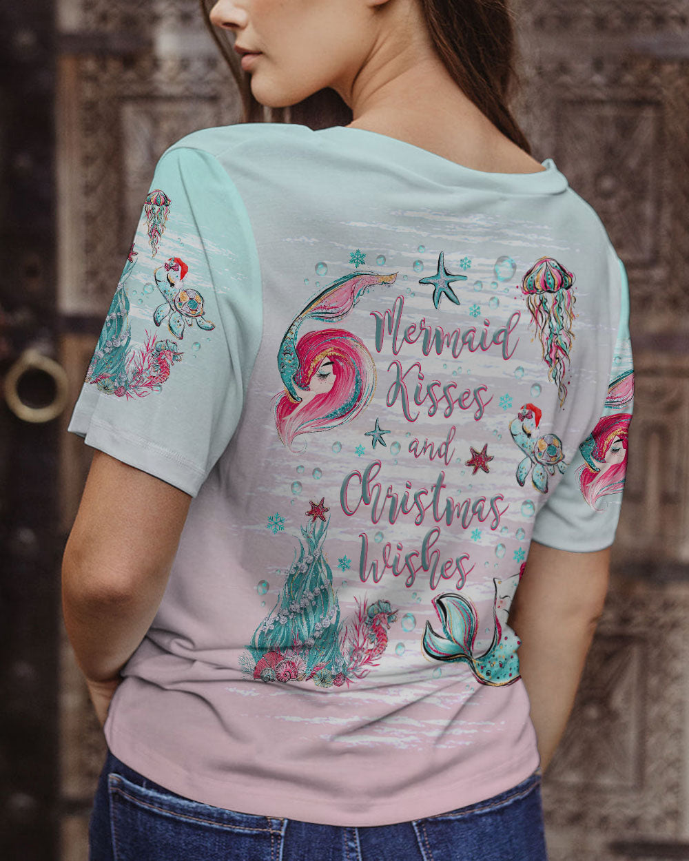BLISSCORNERS MERMAID KISSES AND CHRISTMAS WISHES ALL OVER PRINT