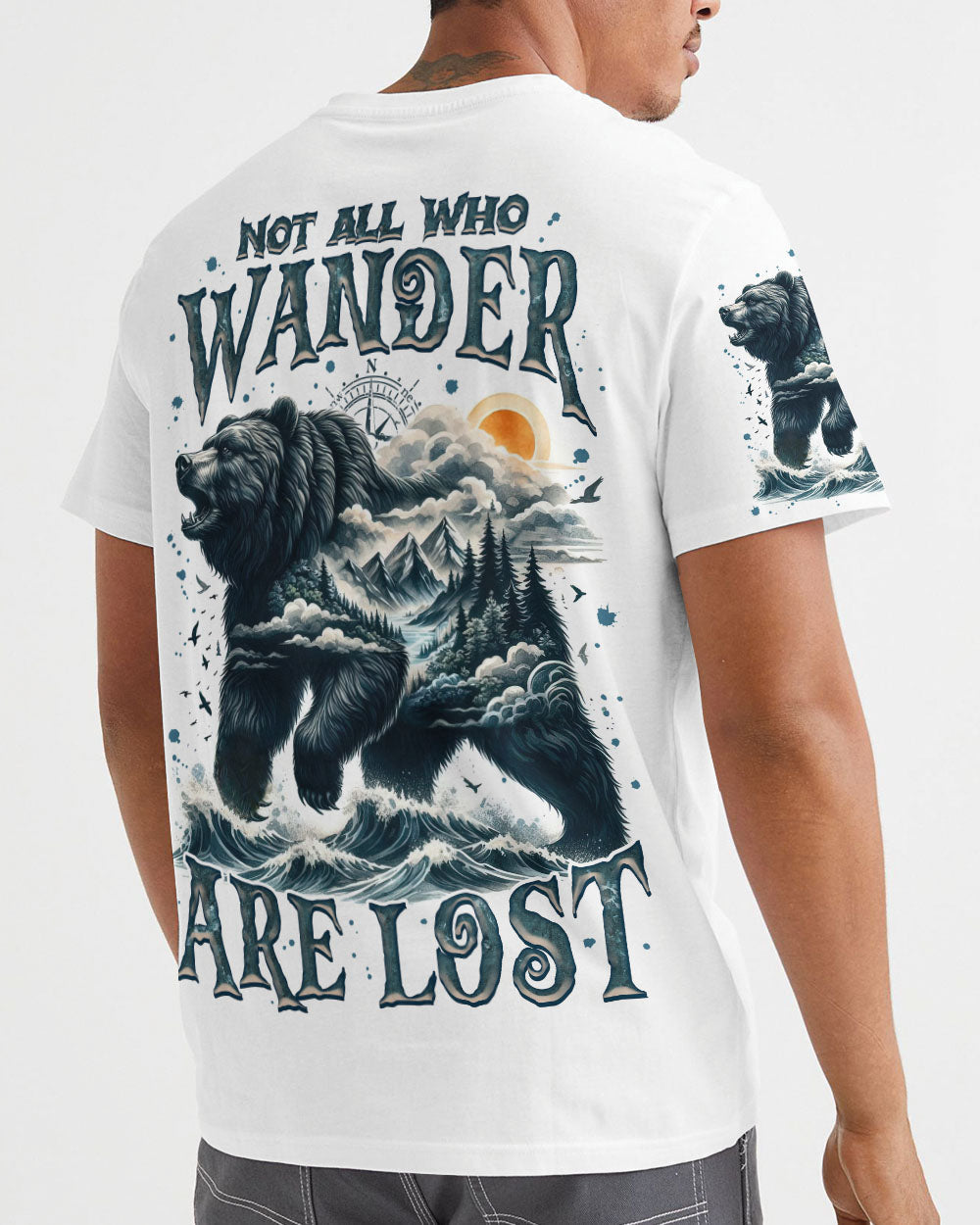 BLISSCORNERS NOT ALL WHO WANDER ARE LOST BEAR COMPASS ALL OVER PRINT