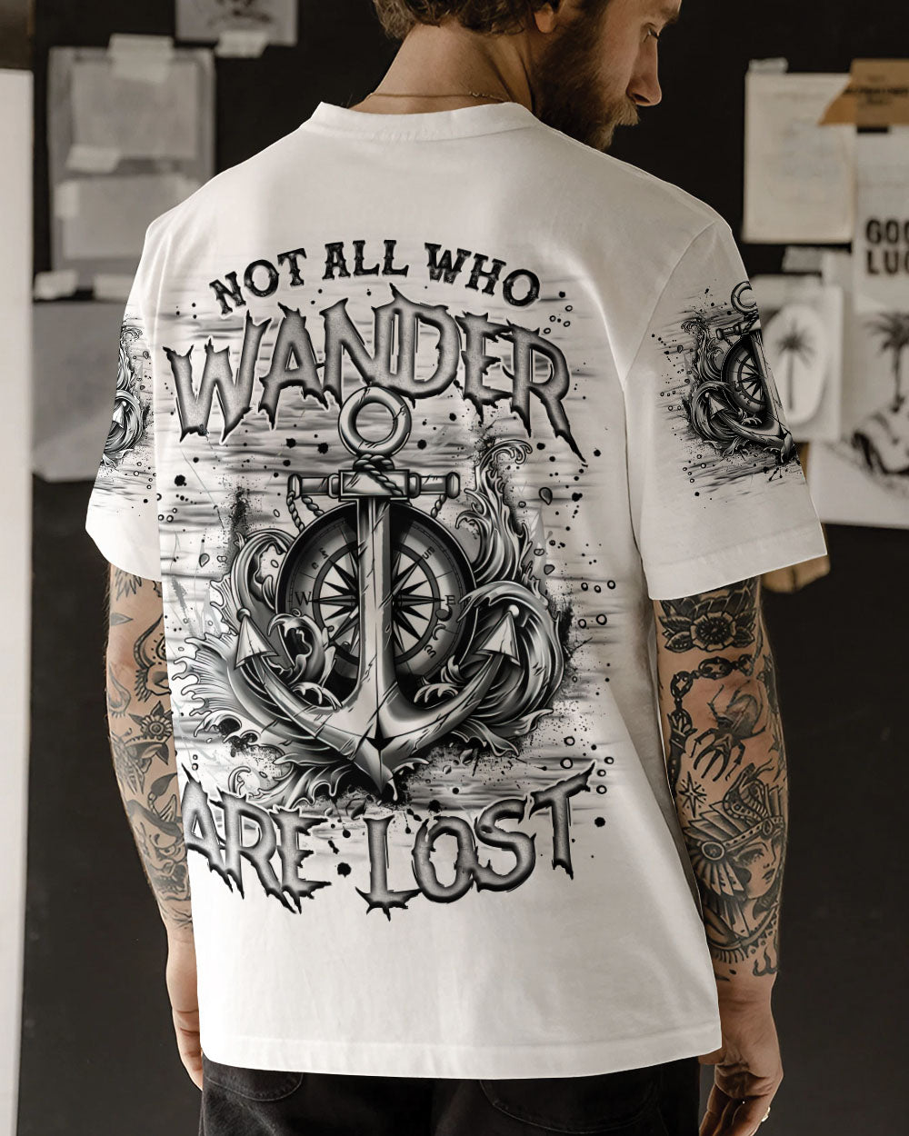 BLISSCORNERS NOT ALL WHO WANDER ARE LOST ANCHOR COMPASS ALL OVER PRINT