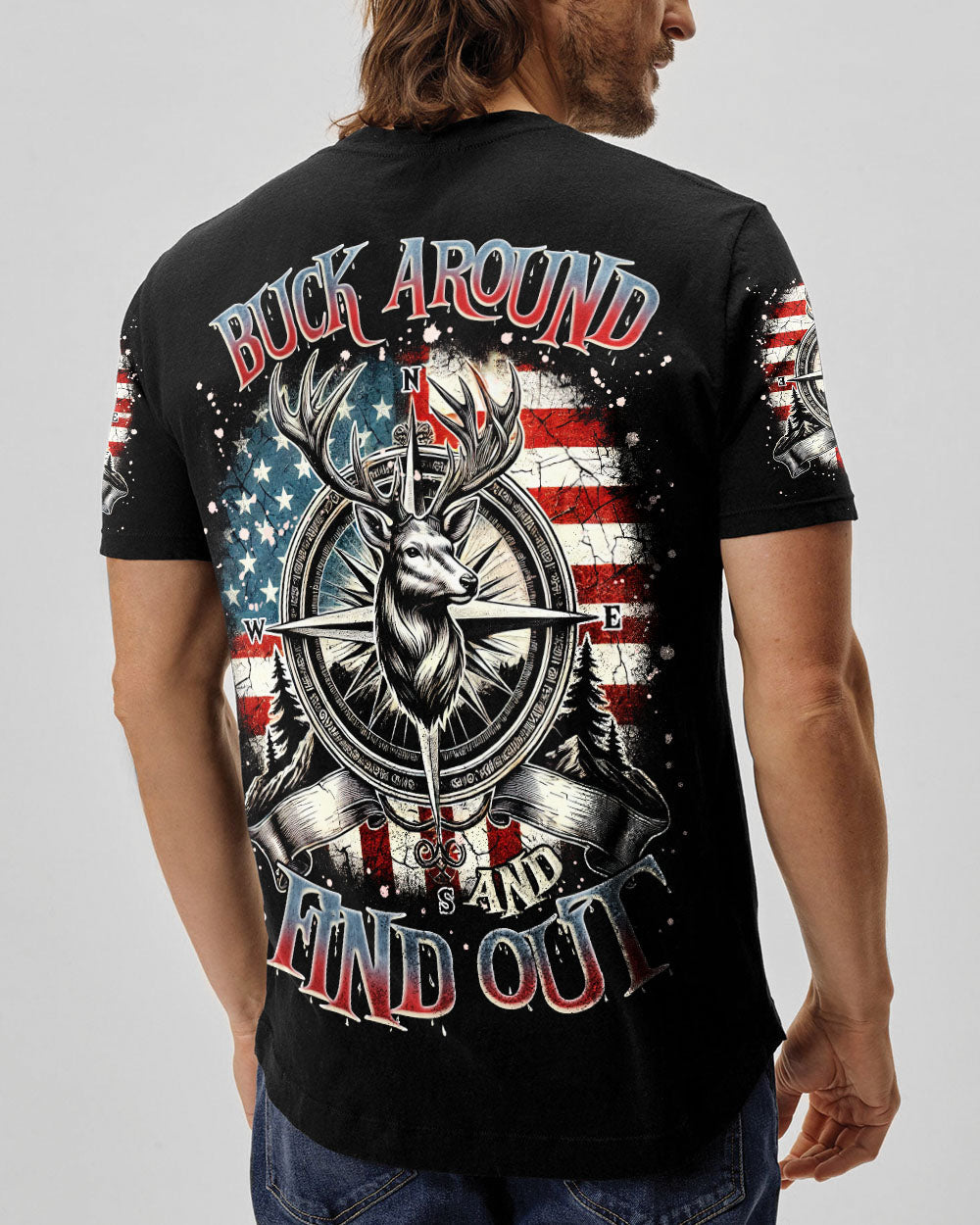 BLISSCORNERS BUCK AROUND AND FIND OUT DEER HUNTING ALL OVER PRINT