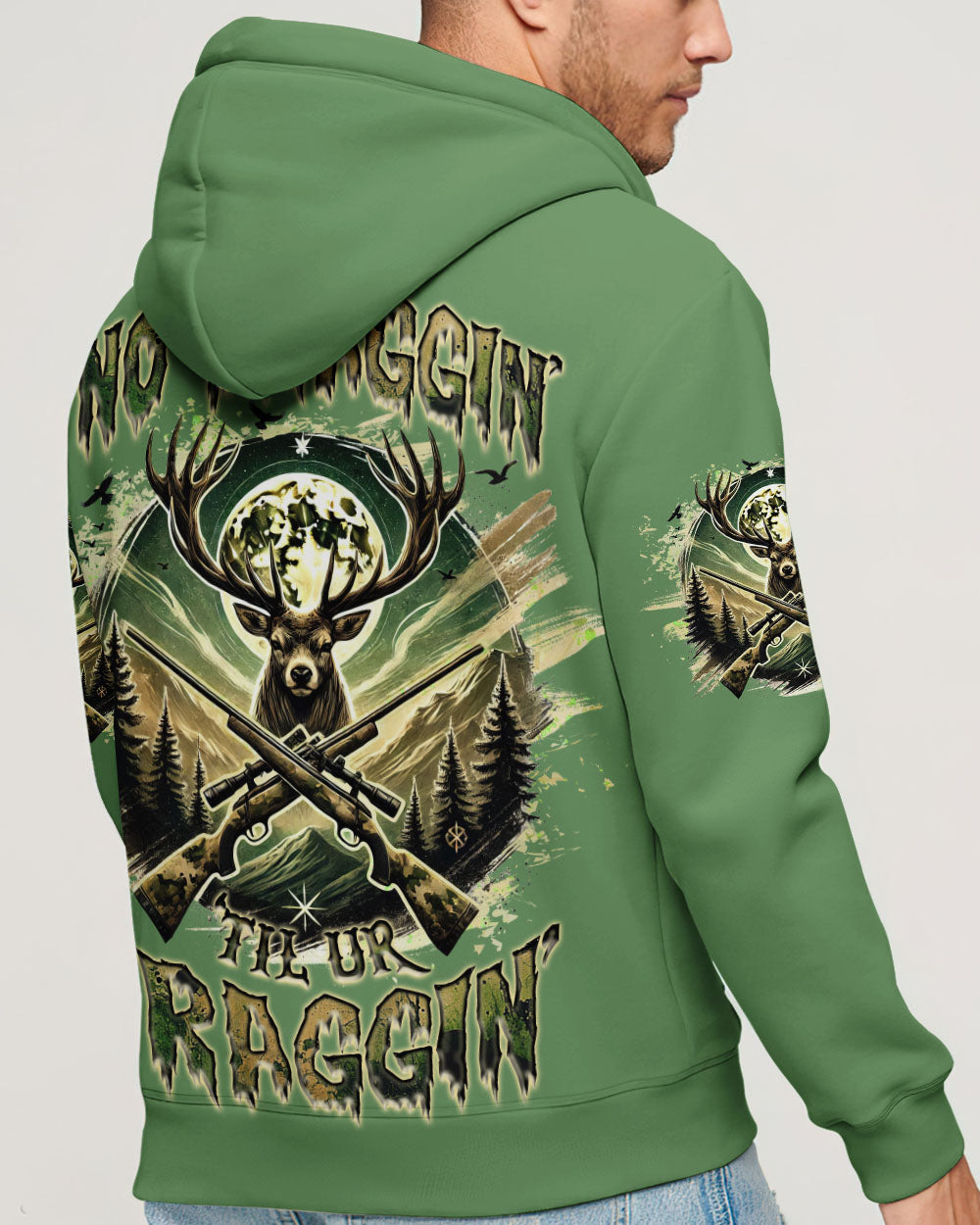 BLISSCORNERS NO BRAGGING UNTIL YOU'RE DRAGGING DEER HUNTING ALL OVER PRINT