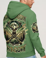 BLISSCORNERS NO BRAGGING UNTIL YOU'RE DRAGGING DEER HUNTING ALL OVER PRINT