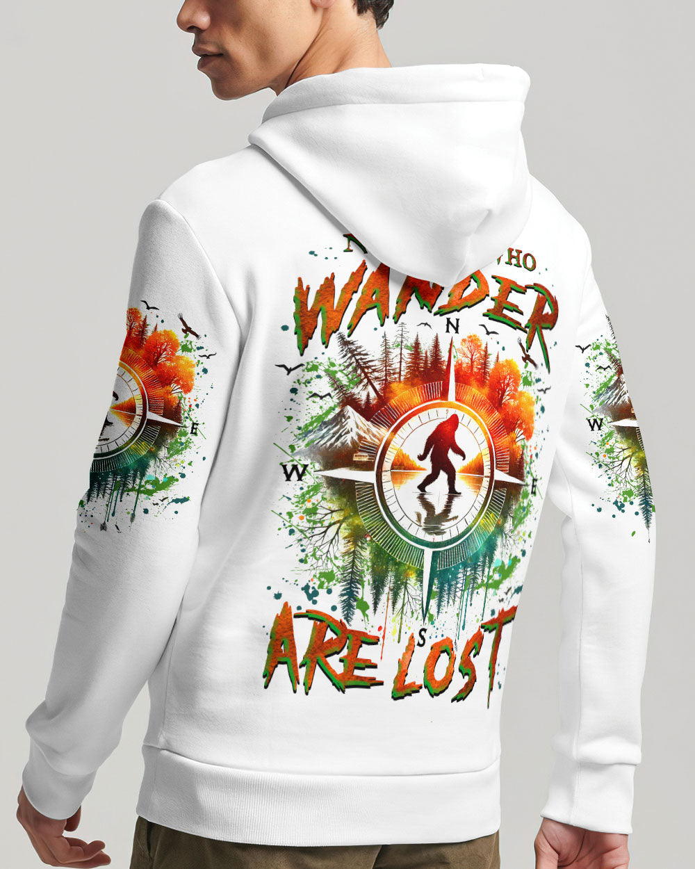 BLISSCORNERS NOT ALL WHO WANDER ARE LOST BIGFOOT COMPASS ALL OVER PRINT