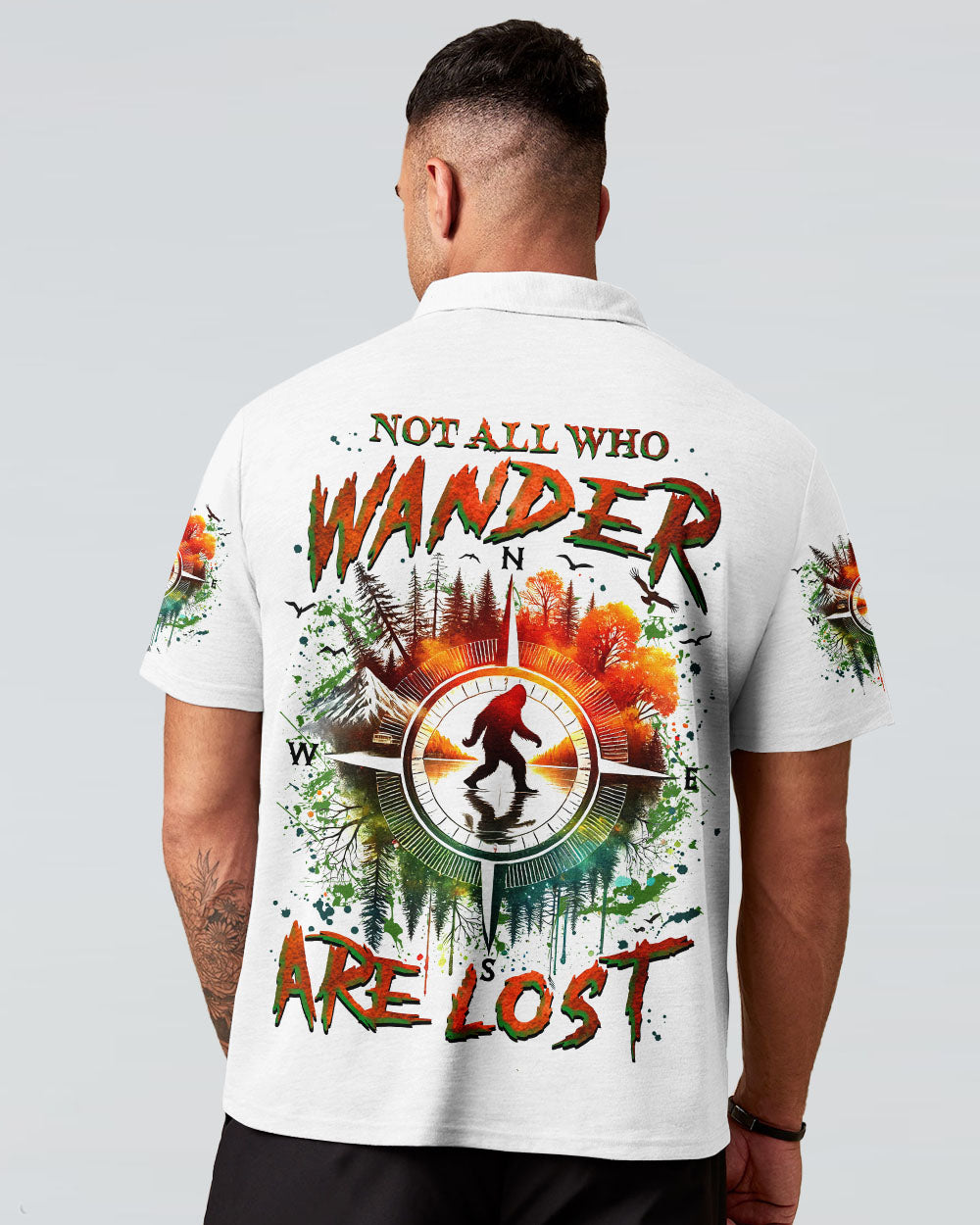 BLISSCORNERS NOT ALL WHO WANDER ARE LOST BIGFOOT COMPASS ALL OVER PRINT