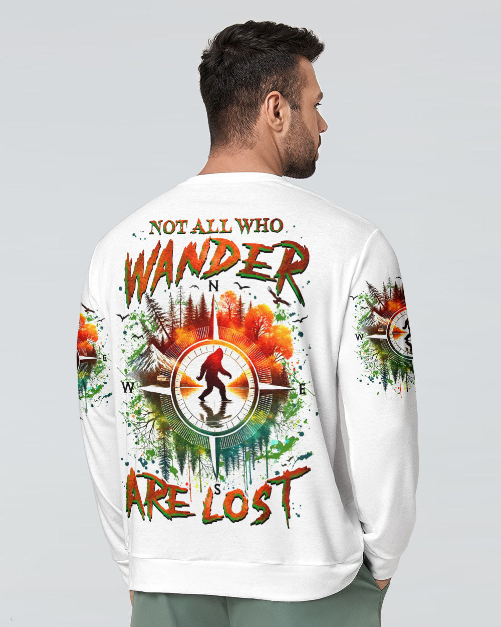BLISSCORNERS NOT ALL WHO WANDER ARE LOST BIGFOOT COMPASS ALL OVER PRINT