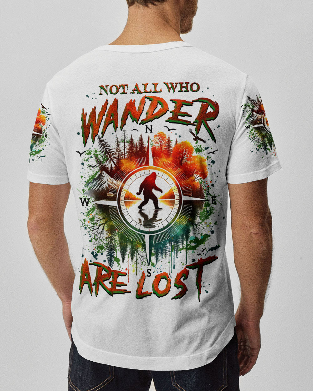BLISSCORNERS NOT ALL WHO WANDER ARE LOST BIGFOOT COMPASS ALL OVER PRINT