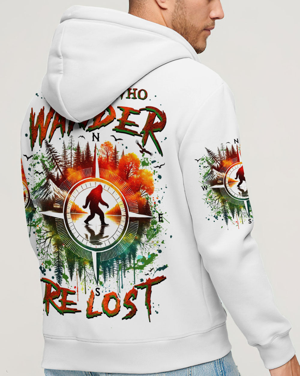 BLISSCORNERS NOT ALL WHO WANDER ARE LOST BIGFOOT COMPASS ALL OVER PRINT