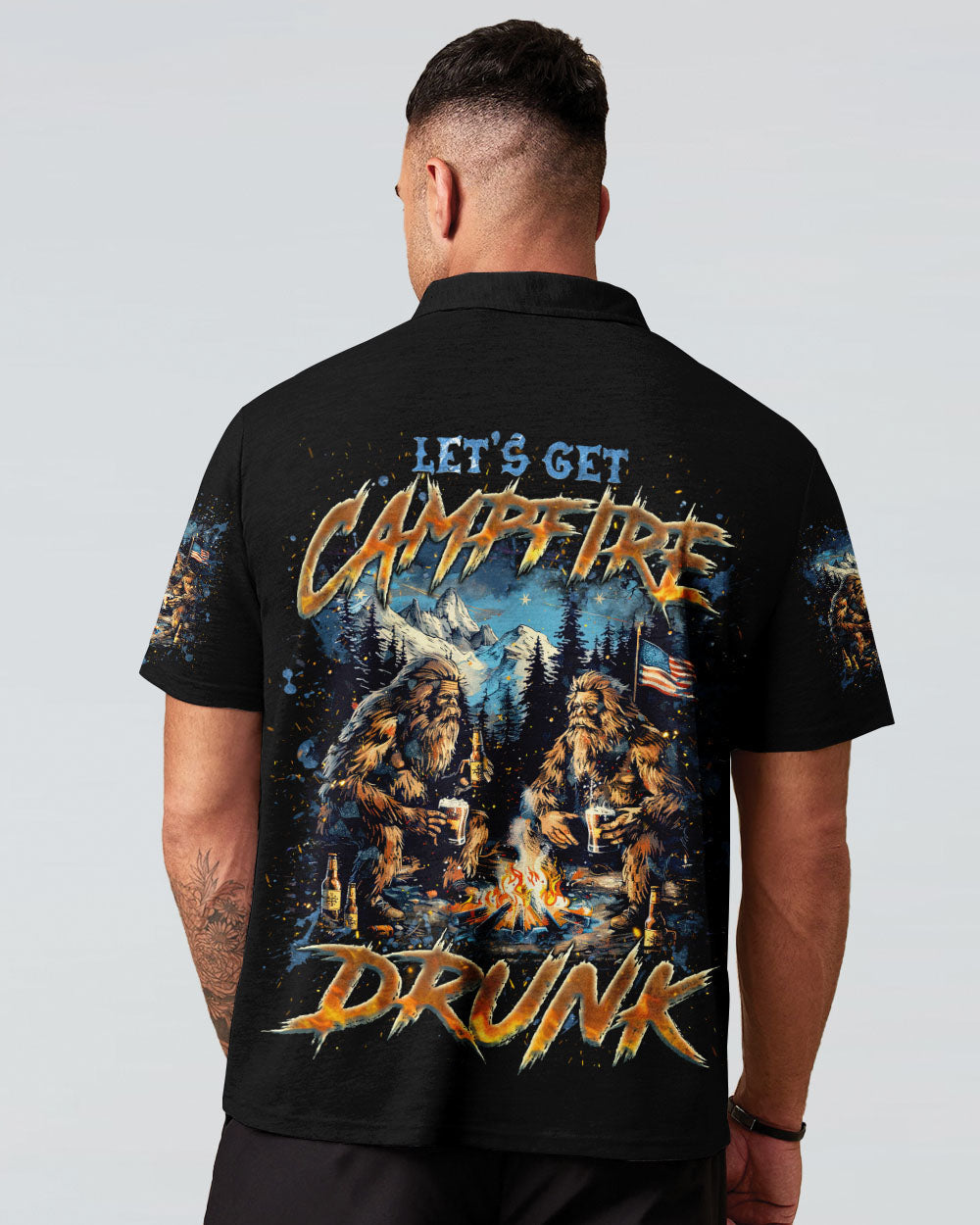 BLISSCORNERS LET'S GET CAMPFIRE DRUNK BIGFOOT ALL OVER PRINT