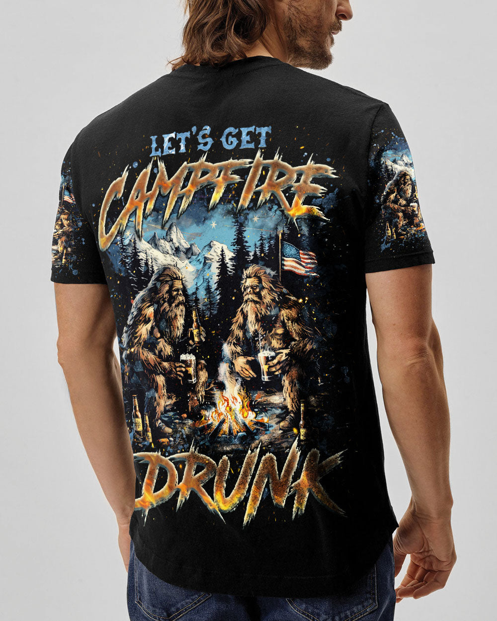 BLISSCORNERS LET'S GET CAMPFIRE DRUNK BIGFOOT ALL OVER PRINT
