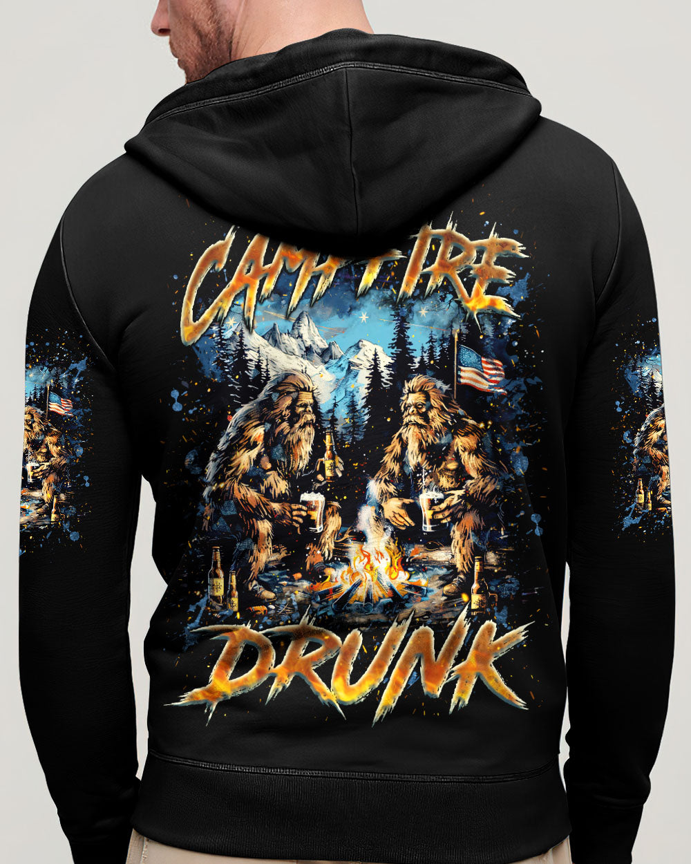 BLISSCORNERS LET'S GET CAMPFIRE DRUNK BIGFOOT ALL OVER PRINT