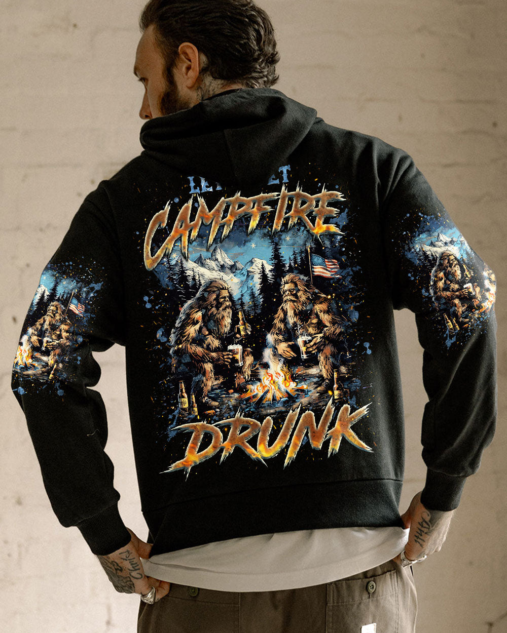 BLISSCORNERS LET'S GET CAMPFIRE DRUNK BIGFOOT ALL OVER PRINT