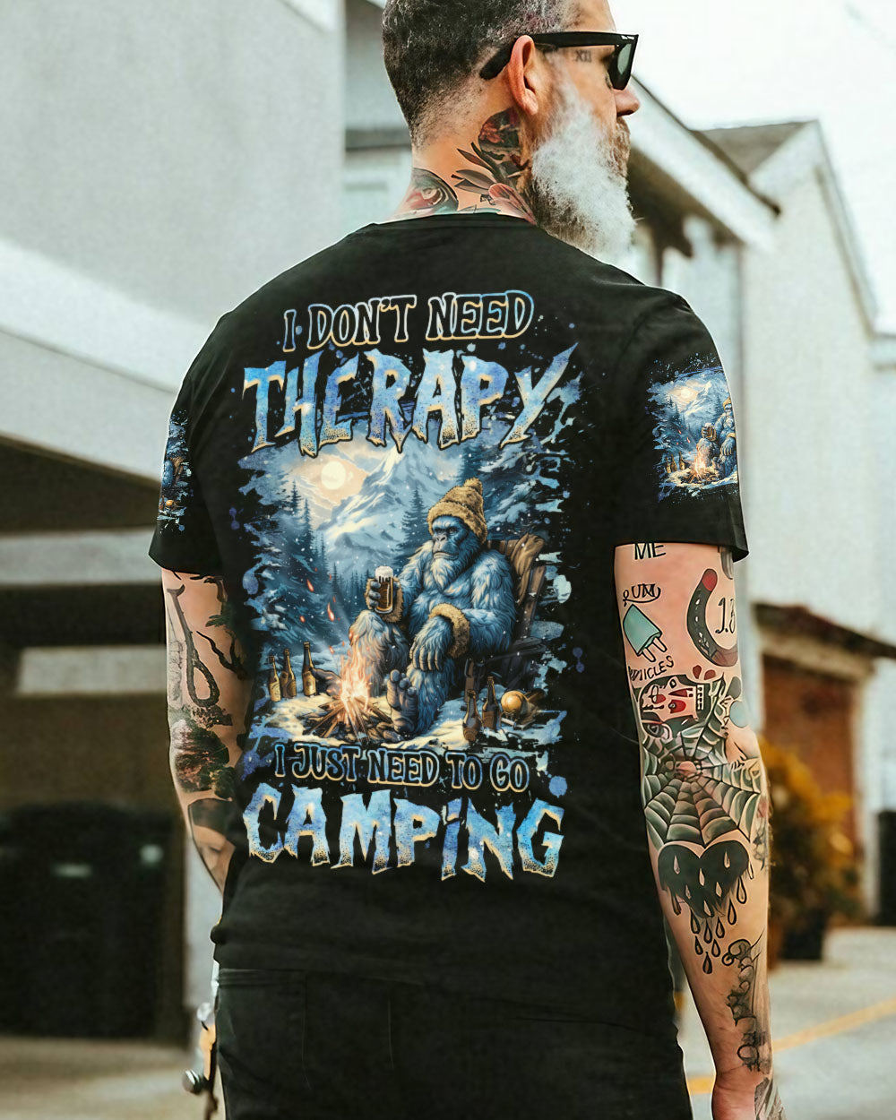 BLISSCORNERS I DON'T NEED THERAPY I JUST NEED TO GO CAMPING BIGFOOT ALL OVER PRINT