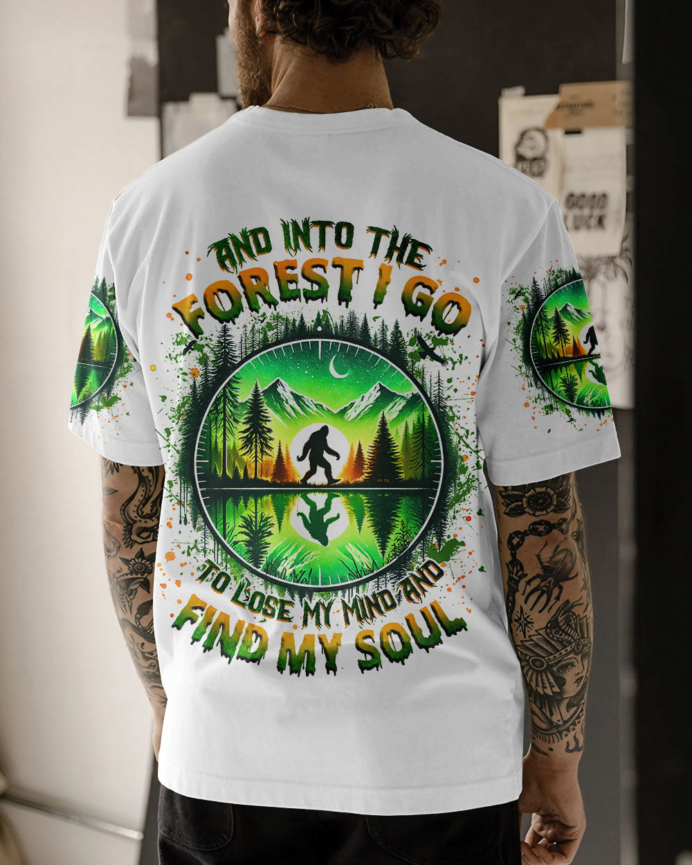 BLISSCORNERS AND INTO THE FOREST I GO BIGFOOT ALL OVER PRINT