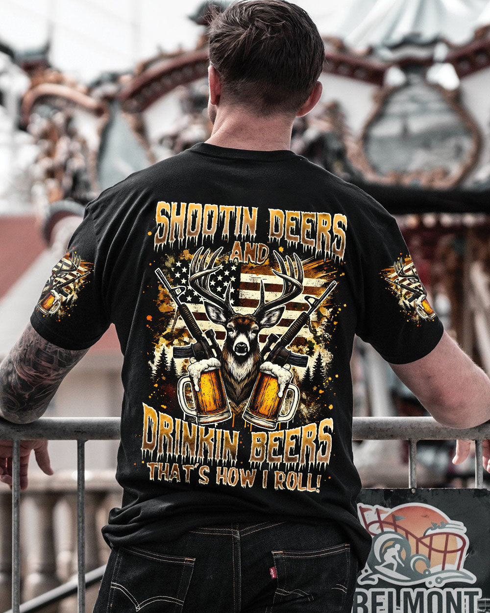 BLISSCORNERS SHOOTING DEERS AND DRINKING BEERS ALL OVER PRINT