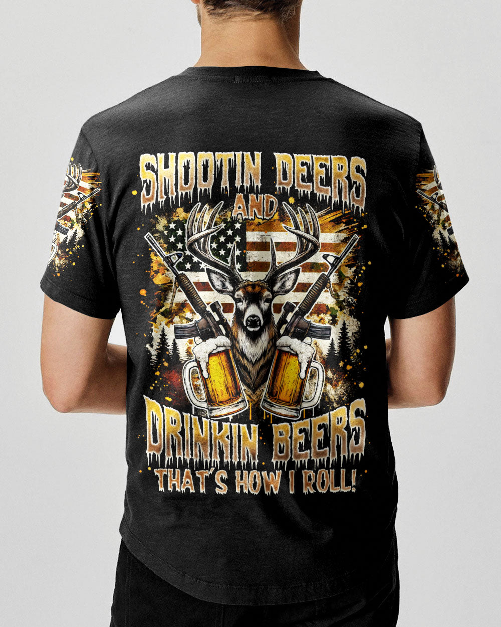BLISSCORNERS SHOOTING DEERS AND DRINKING BEERS ALL OVER PRINT
