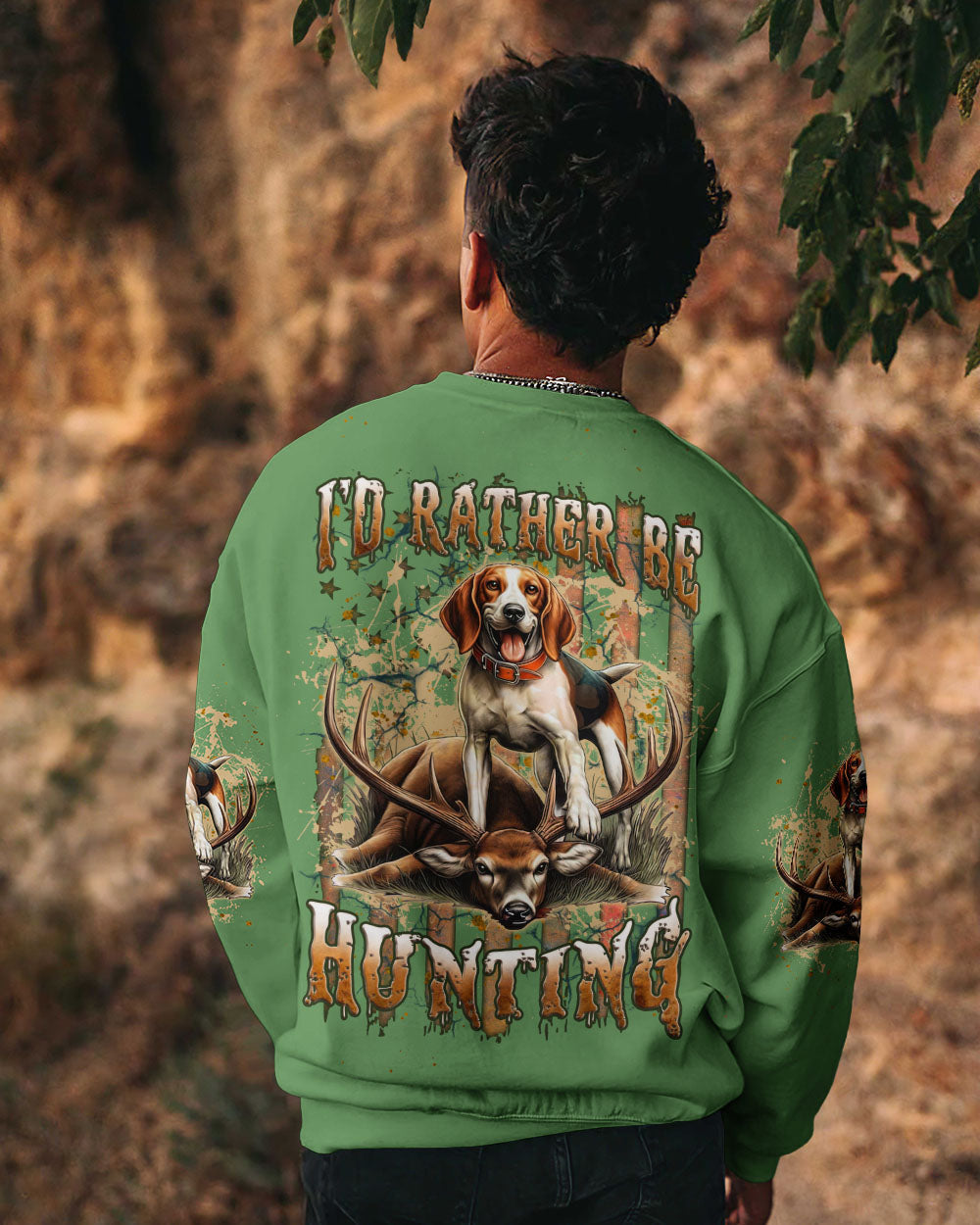 BLISSCORNERS I'D RATHER BE HUNTING DEER FOXHOUND DOG ALL OVER PRINT