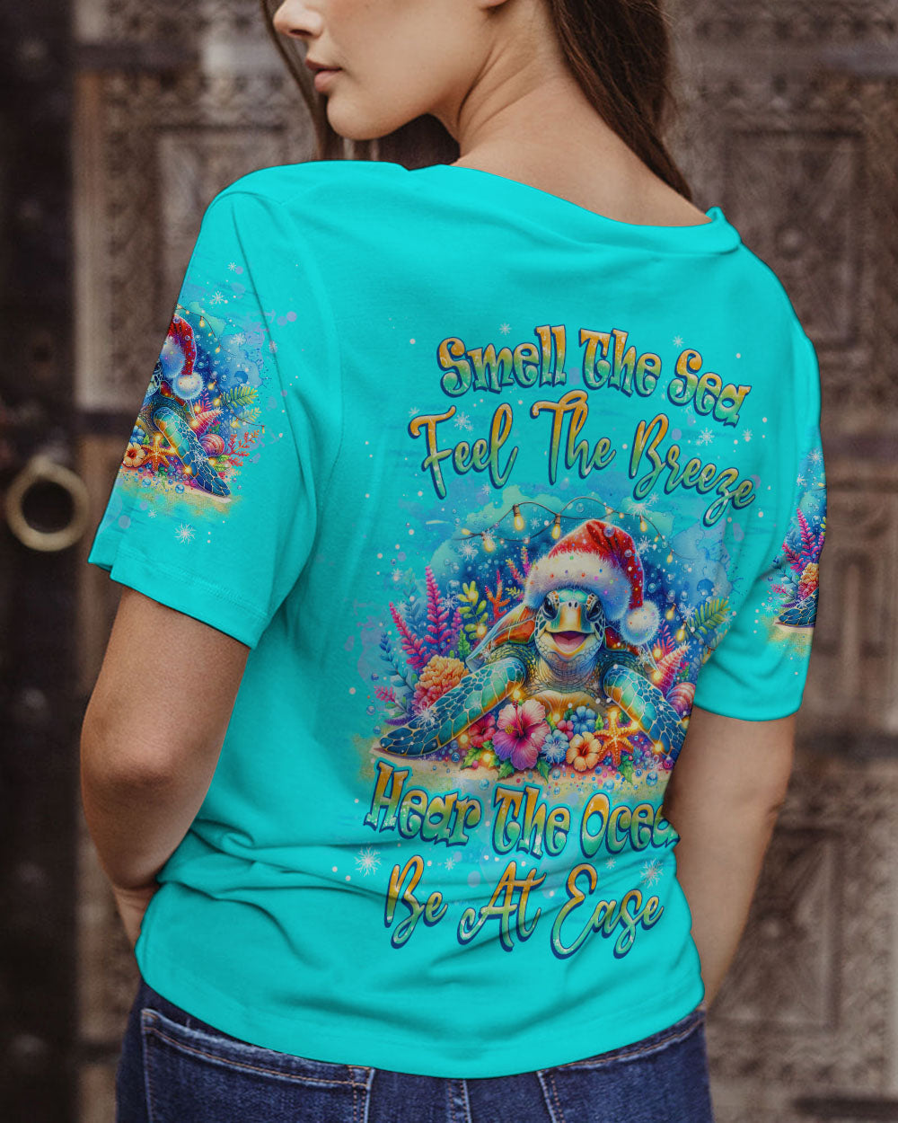 BLISSCORNERS SMELL THE SEA FEEL THE BREEZE TURTLE CHRISTMAS ALL OVER PRINT