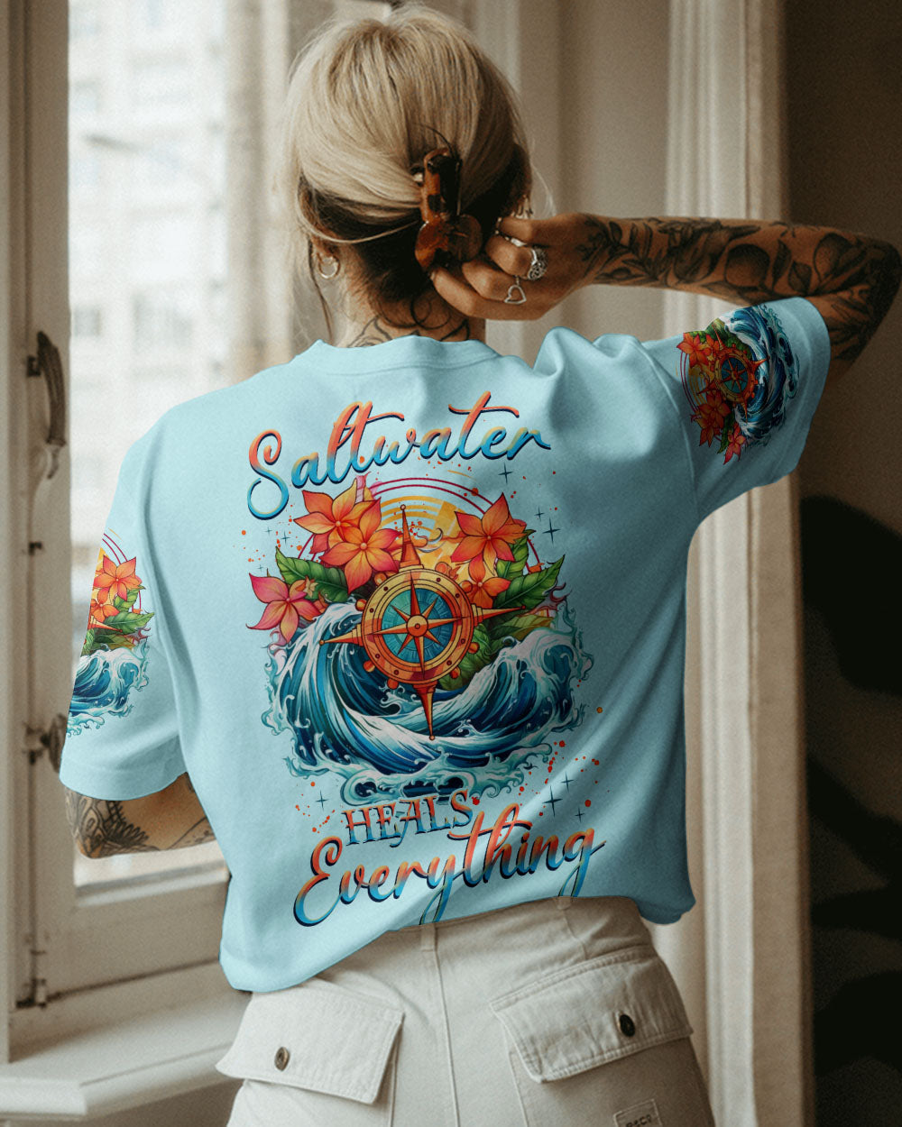 BLISSCORNERS SALTWATER HEALS EVERYTHING COMPASS ALL OVER PRINT