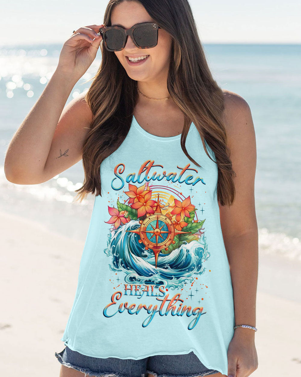 BLISSCORNERS SALTWATER HEALS EVERYTHING COMPASS ALL OVER PRINT
