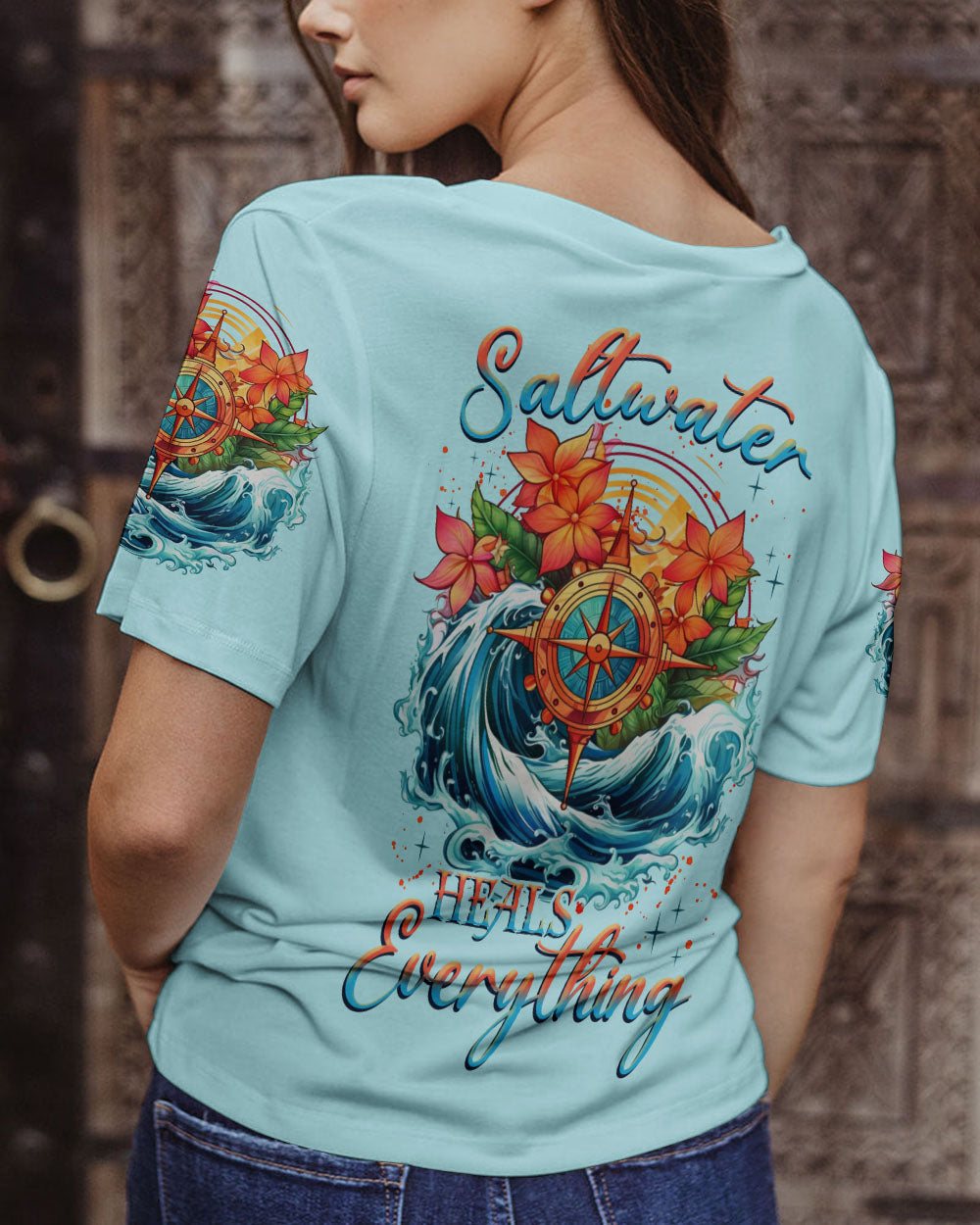 BLISSCORNERS SALTWATER HEALS EVERYTHING COMPASS ALL OVER PRINT