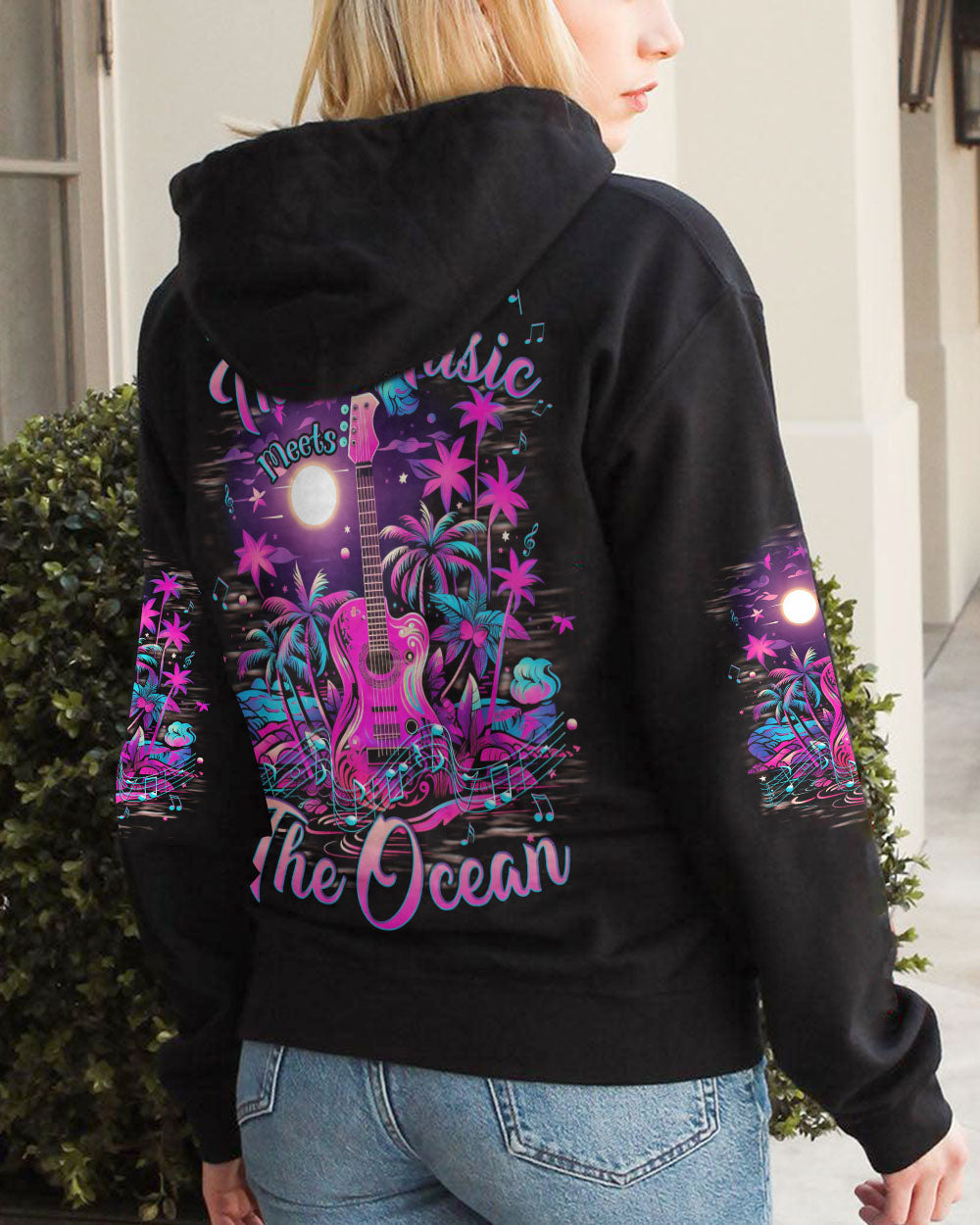 BLISSCORNERS FIND ME WHERE THE MUSIC MEETS THE OCEAN NEON ALL OVER PRINT