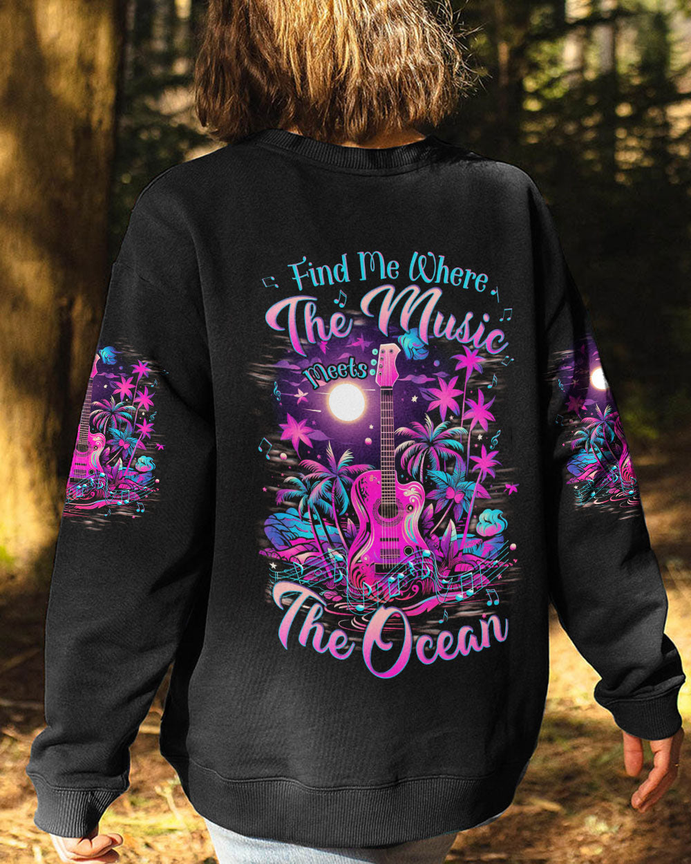 BLISSCORNERS FIND ME WHERE THE MUSIC MEETS THE OCEAN NEON ALL OVER PRINT