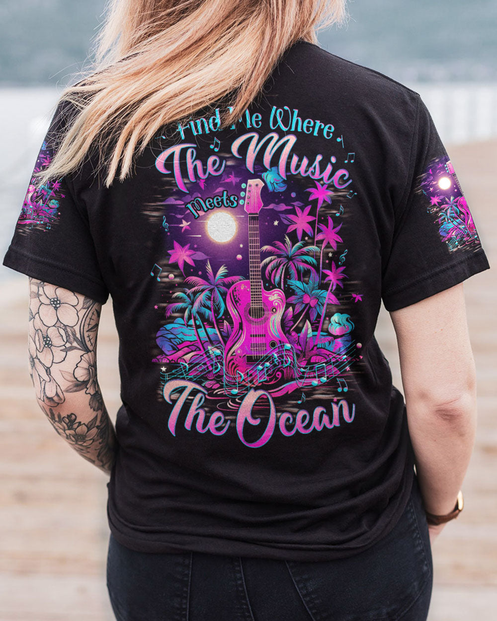 BLISSCORNERS FIND ME WHERE THE MUSIC MEETS THE OCEAN NEON ALL OVER PRINT