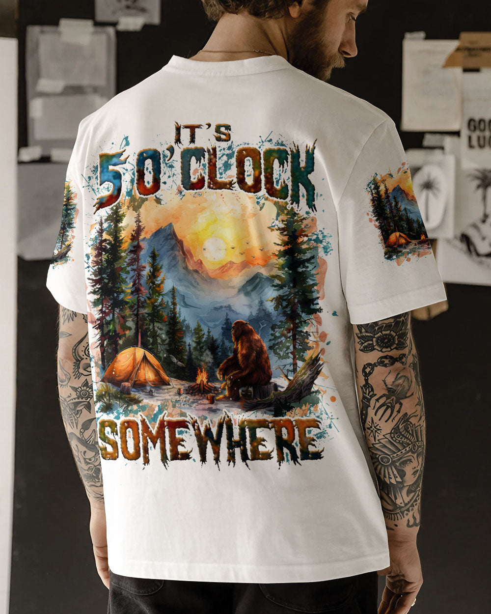 BLISSCORNERS IT'S 5 O'CLOCK SOMEWHERE BIGFOOT ALL OVER PRINT