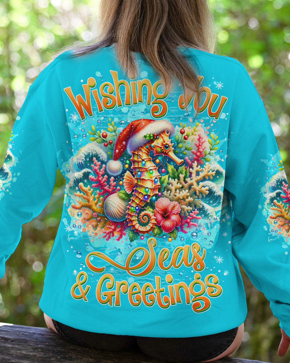 BLISSCORNERS SEAS AND GREETINGS SEAHORSE CHRISTMAS ALL OVER PRINT