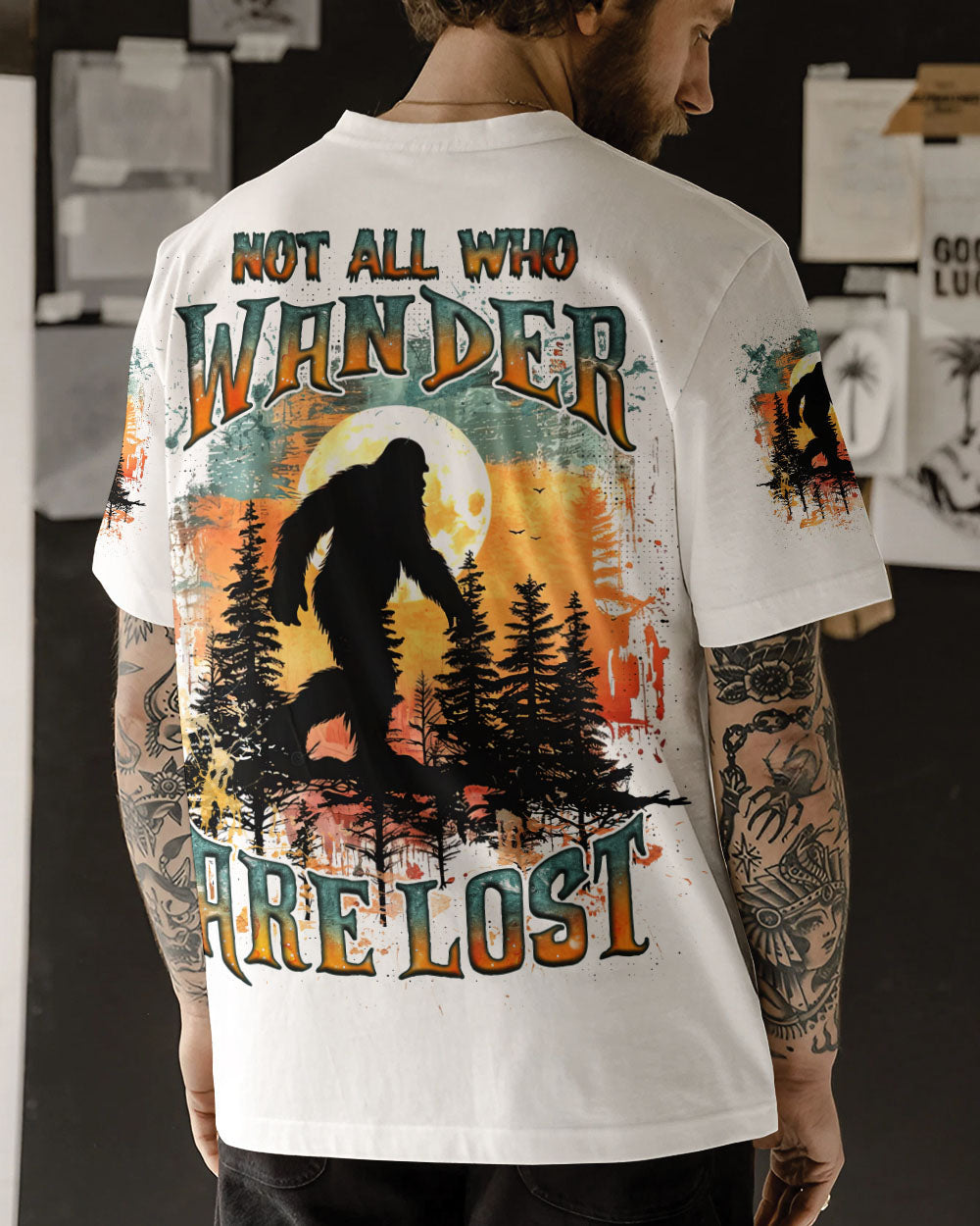 BLISSCORNERS NOT ALL WHO WANDER ARE LOST BIGFOOT  ALL OVER PRINT
