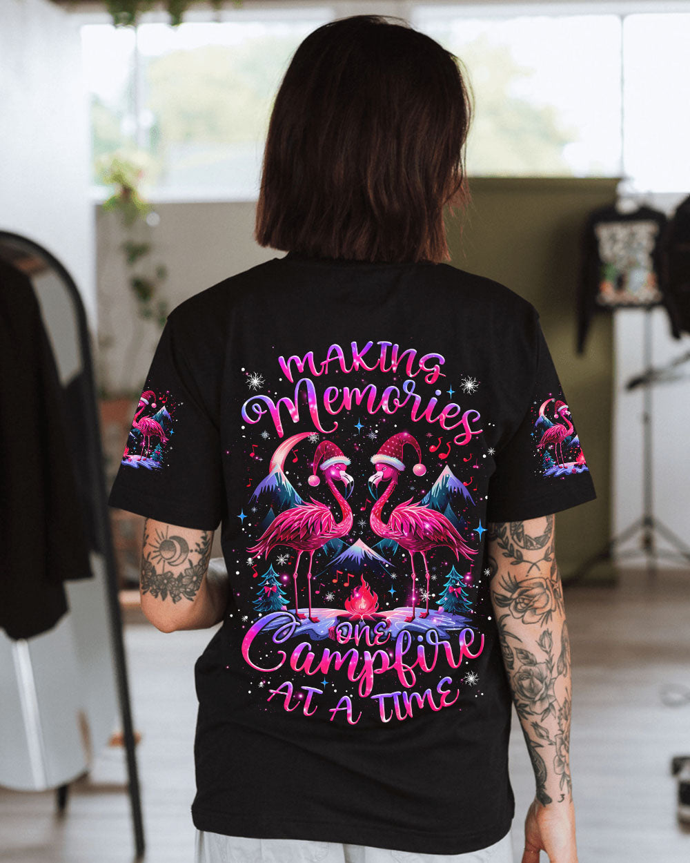 BLISSCORNERS MAKING MEMORIES ONE CAMPFIRE AT A TIME FLAMINGO CHRISTMAS  ALL OVER PRINT