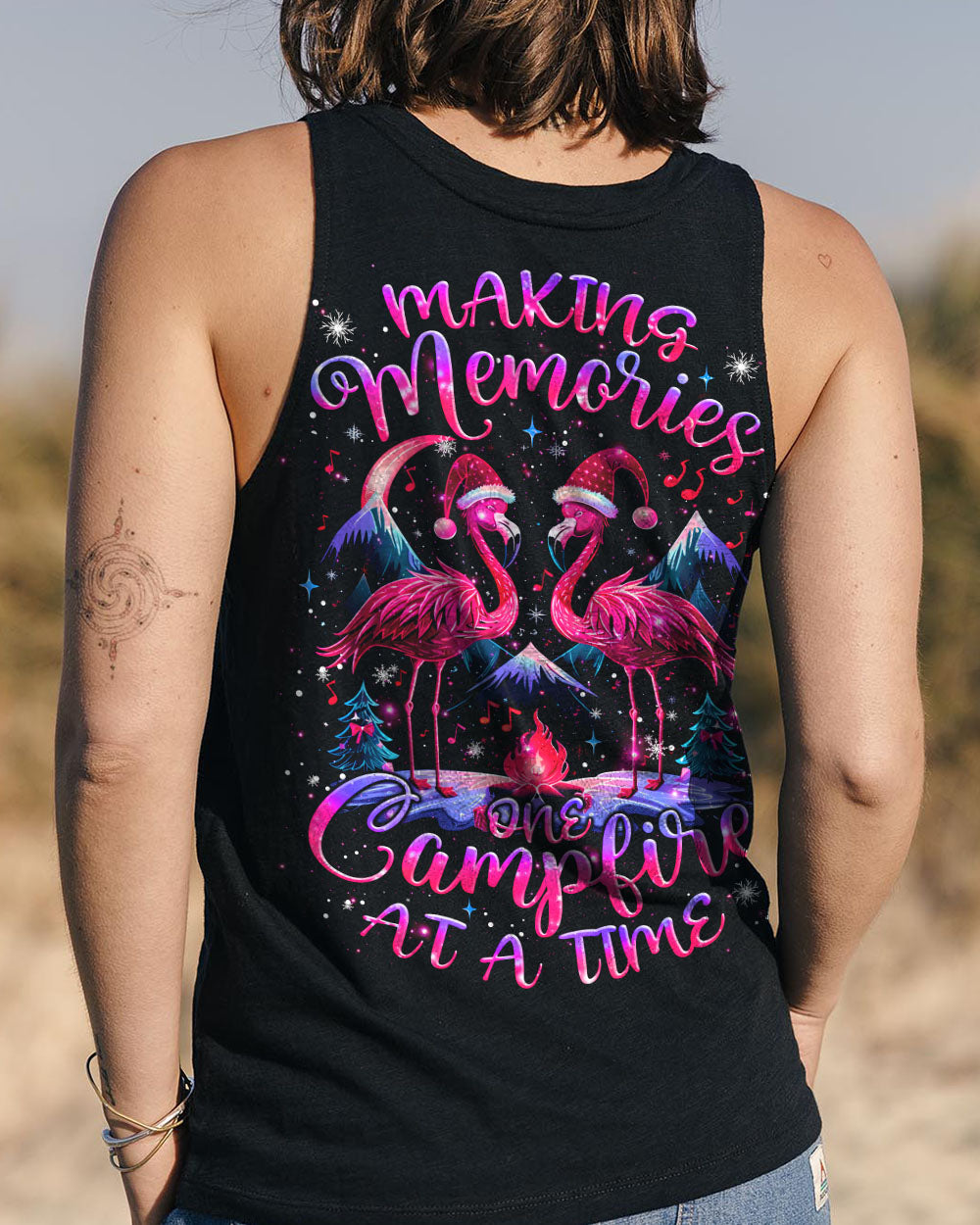 BLISSCORNERS MAKING MEMORIES ONE CAMPFIRE AT A TIME FLAMINGO CHRISTMAS  ALL OVER PRINT