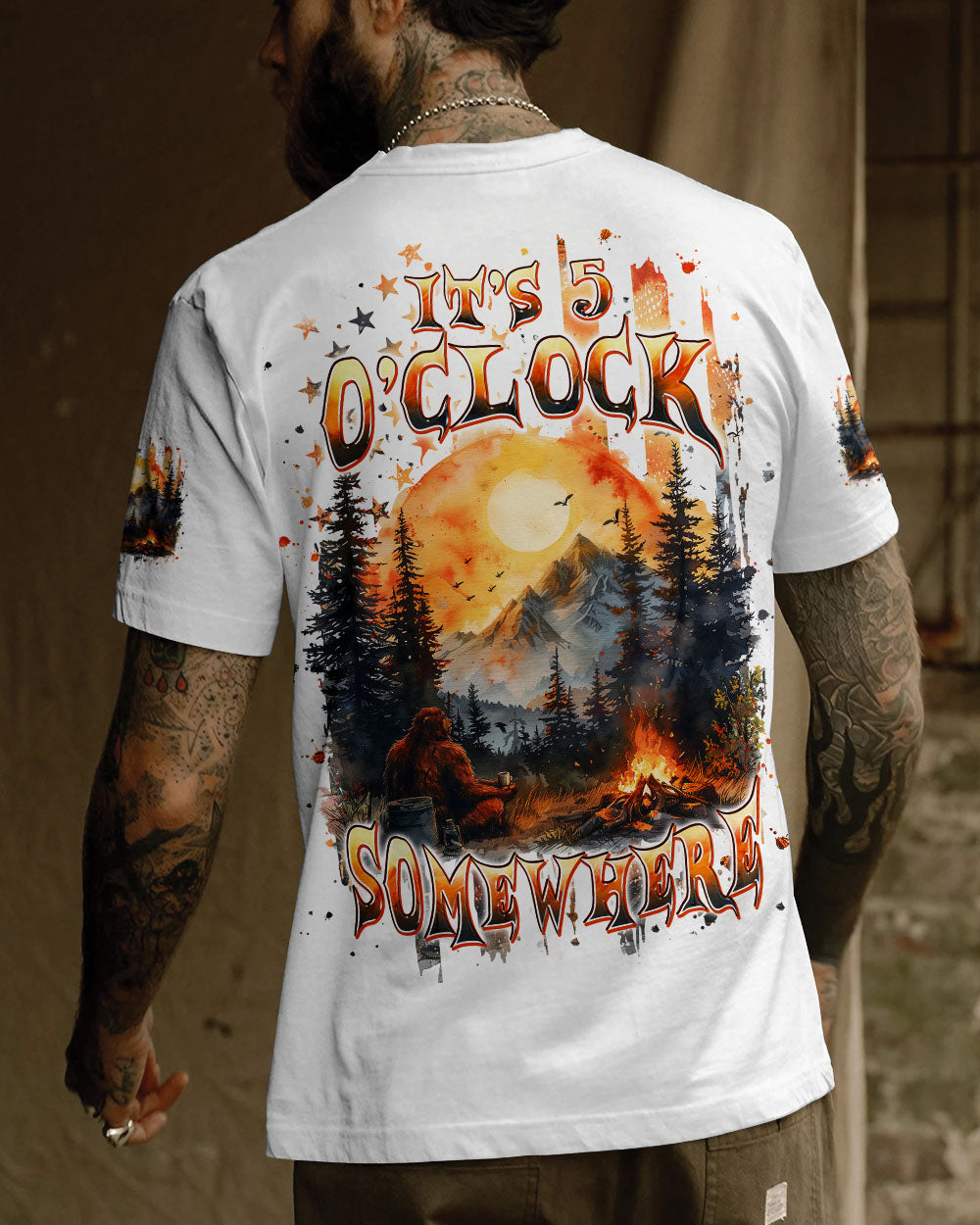 BLISSCORNERS IT'S 5 O'CLOCK SOMEWHERE BIGFOOT ALL OVER PRINT