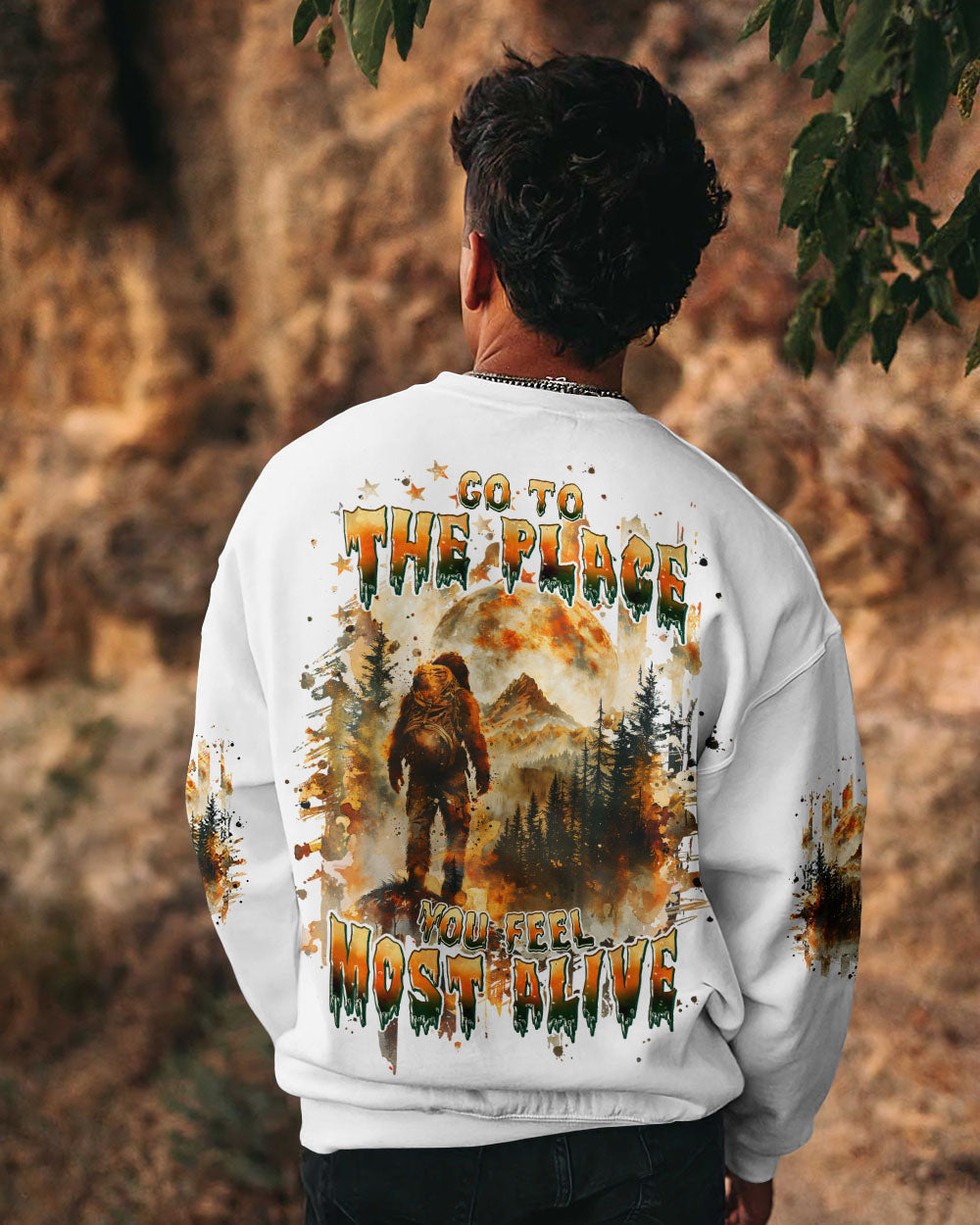 BLISSCORNERS GO TO THE PLACE YOU FEEL MOST ALIVE BIGFOOT ALL OVER PRINT