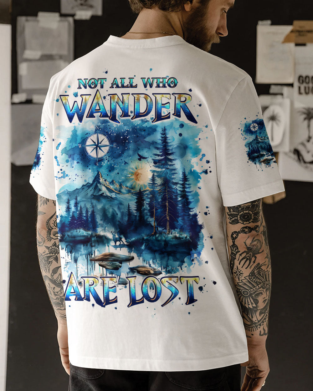 BLISSCORNERS NOT ALL WHO WANDER ARE LOST COMPASS ALL OVER PRINT