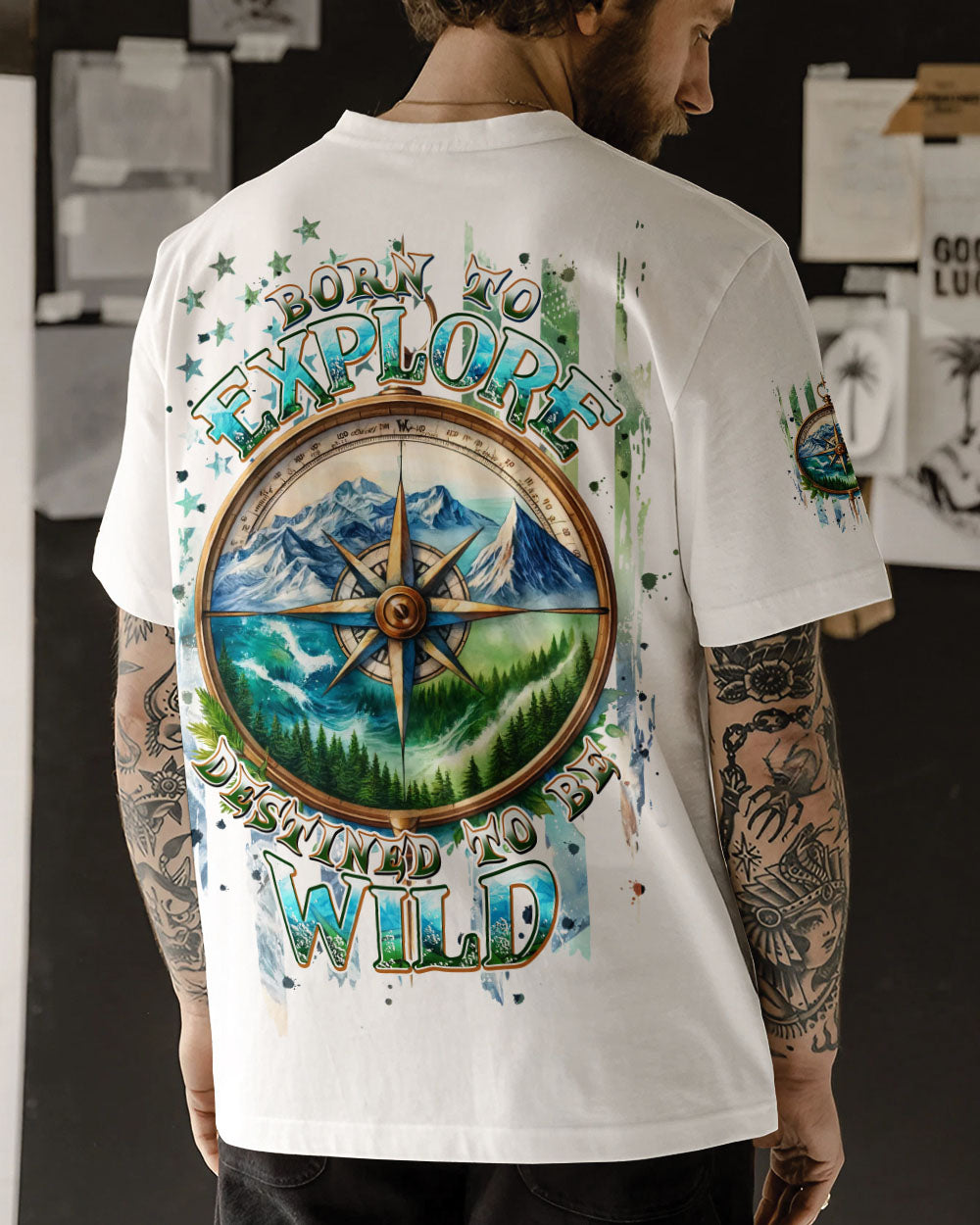 BLISSCORNERS BORN TO EXPLORE DESTINED TO BE WILD COMPASS ALL OVER PRINT