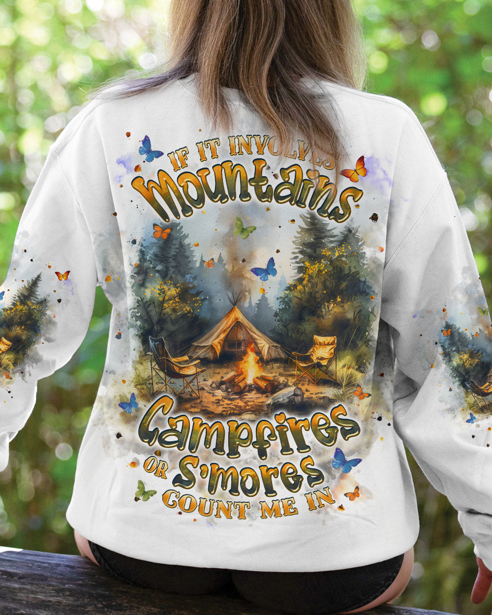 BLISSCORNERS IF IT INVOLVES MOUNTAINS CAMPFIRES ALL OVER PRINT