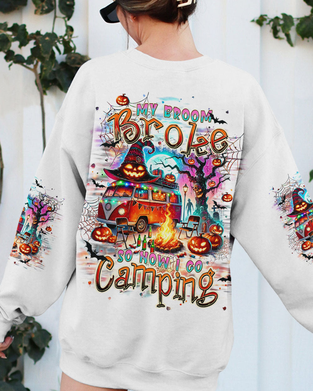 BLISSCORNERS MY BROOM BROKE SO NOW HALLOWEEN CAMPING ALL OVER PRINT