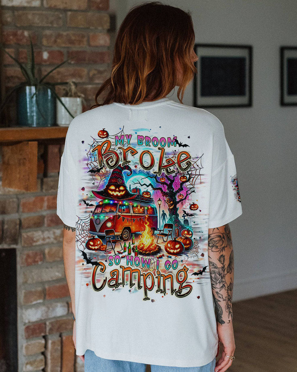 BLISSCORNERS MY BROOM BROKE SO NOW HALLOWEEN CAMPING ALL OVER PRINT