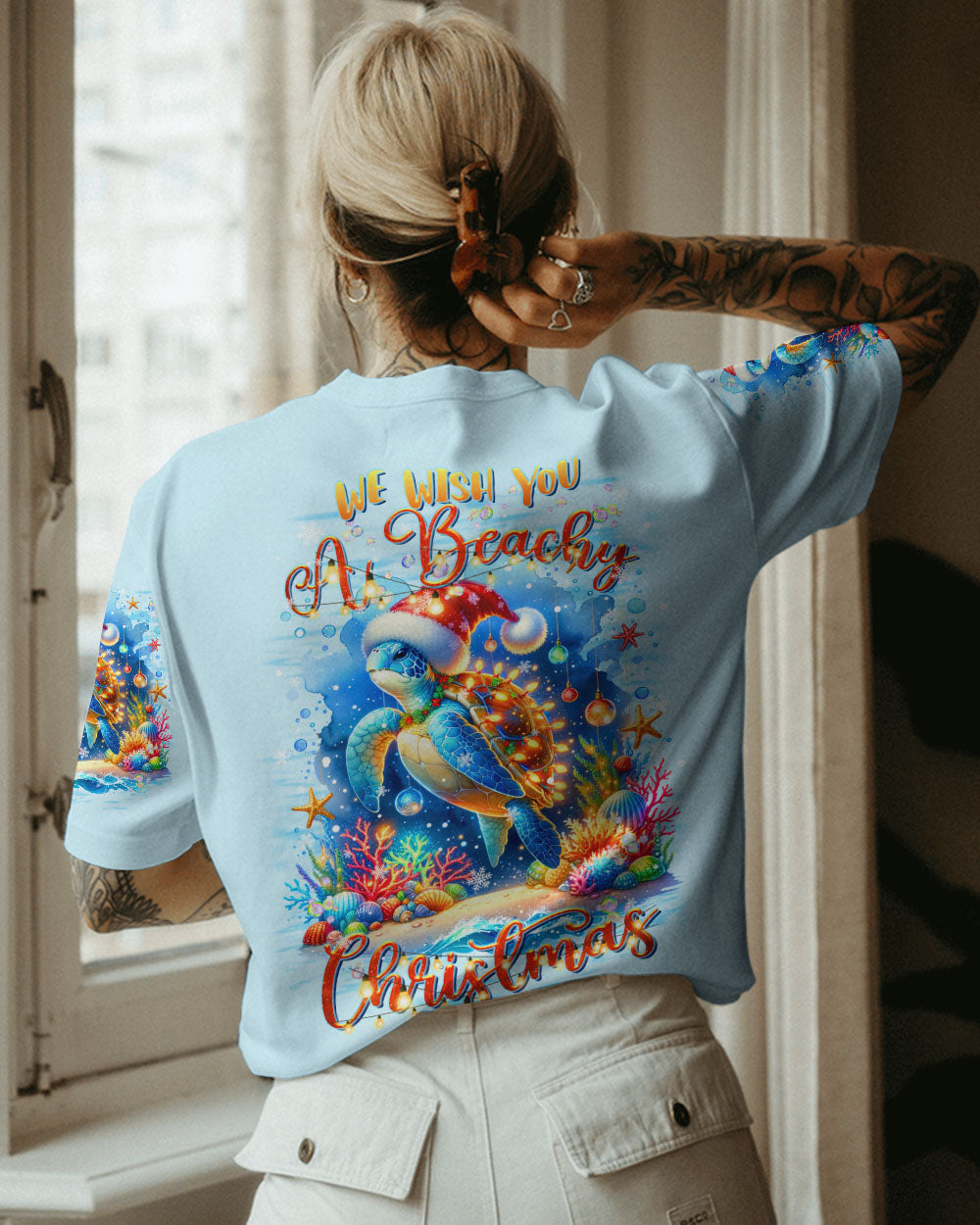 BLISSCORNERS WE WISH YOU A BEACHY CHRISTMAS TURTLE ALL OVER PRINT