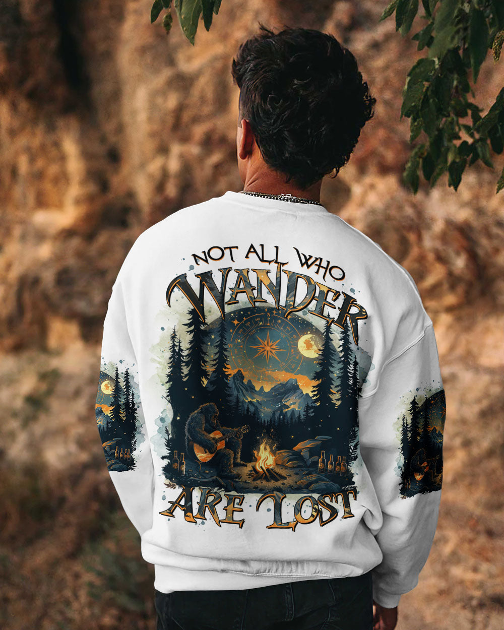 BLISSCORNERS NOT ALL WHO WANDER ARE LOST BIGFOOT COMPASS ALL OVER PRINT
