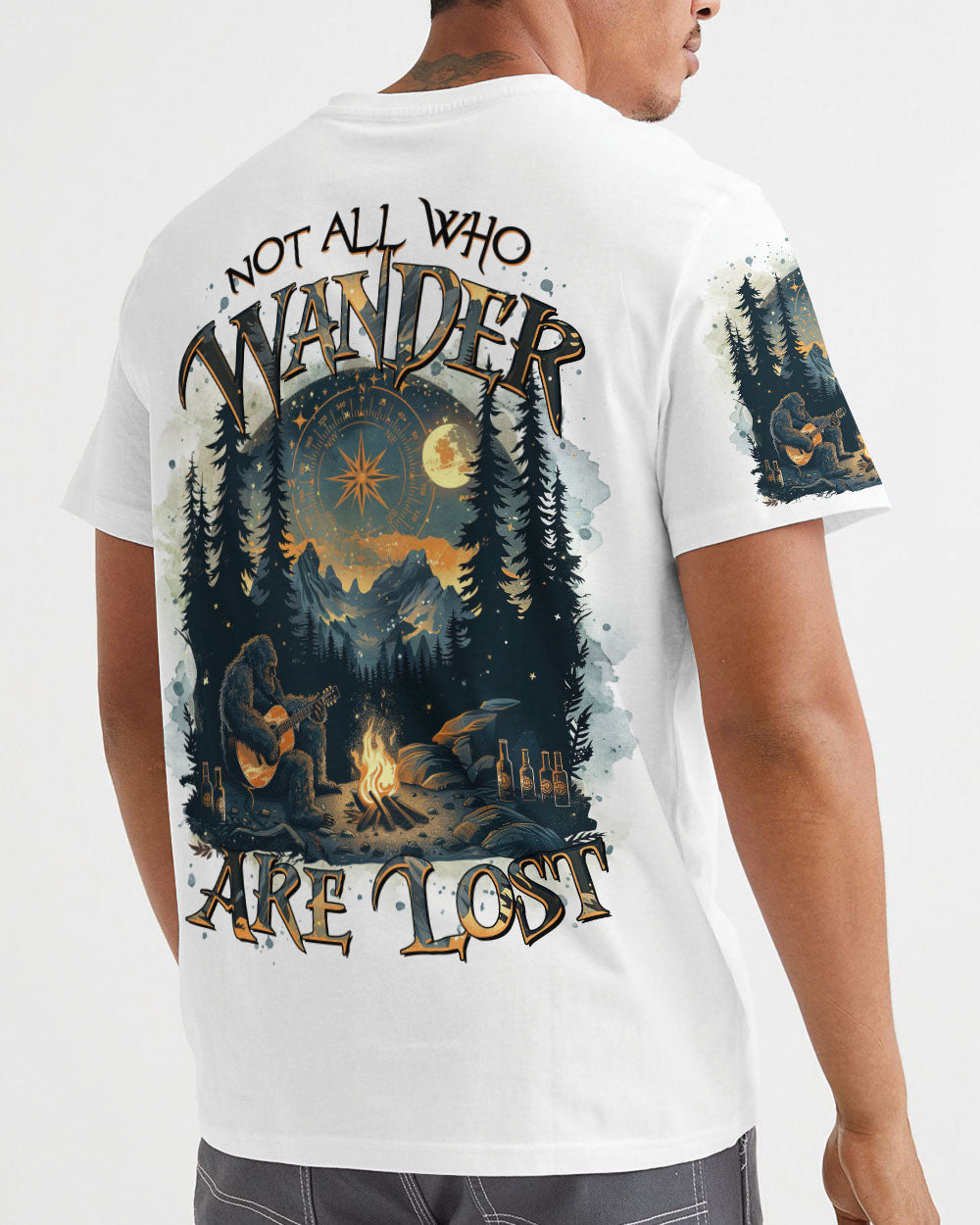 BLISSCORNERS NOT ALL WHO WANDER ARE LOST BIGFOOT COMPASS ALL OVER PRINT