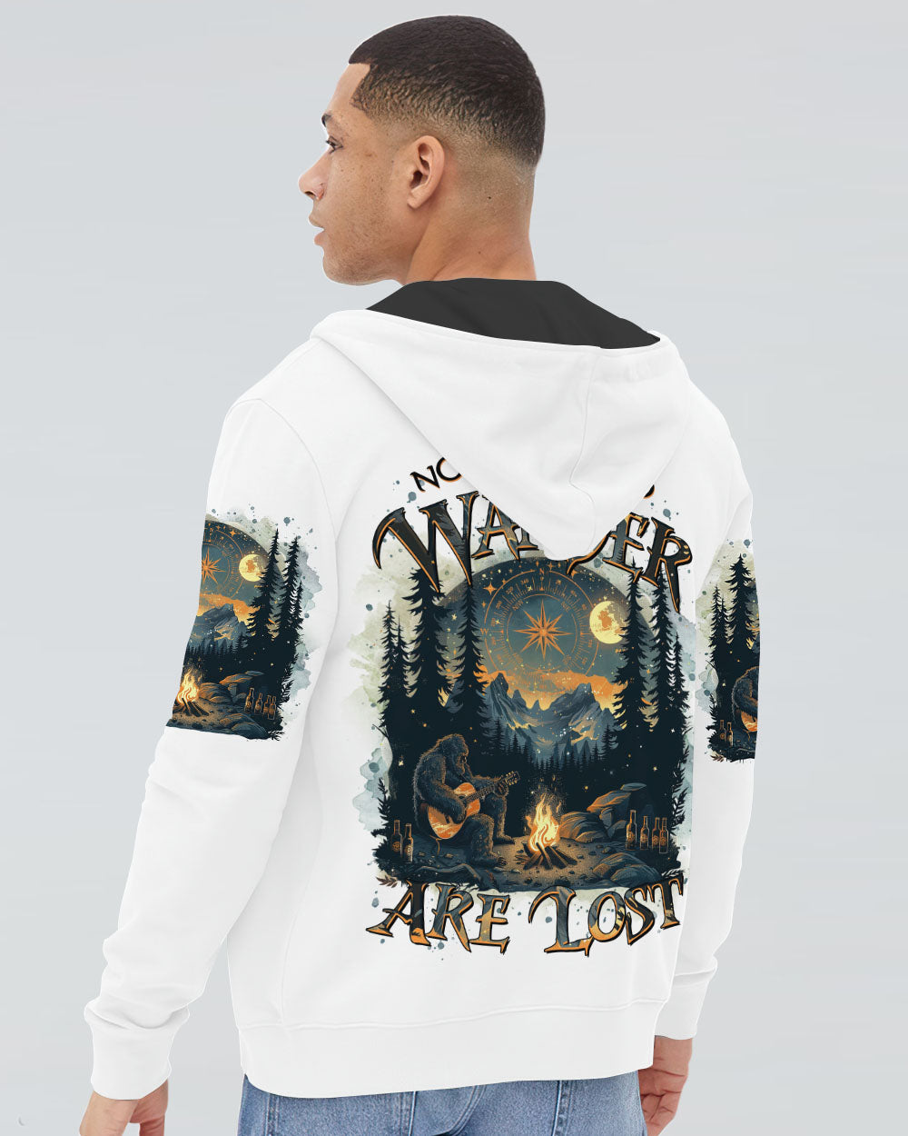 BLISSCORNERS NOT ALL WHO WANDER ARE LOST BIGFOOT COMPASS ALL OVER PRINT
