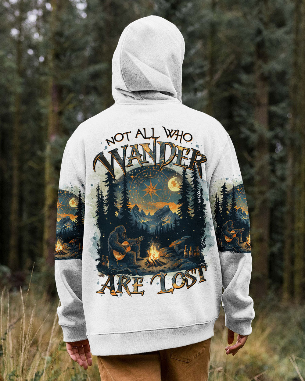 BLISSCORNERS NOT ALL WHO WANDER ARE LOST BIGFOOT COMPASS ALL OVER PRINT