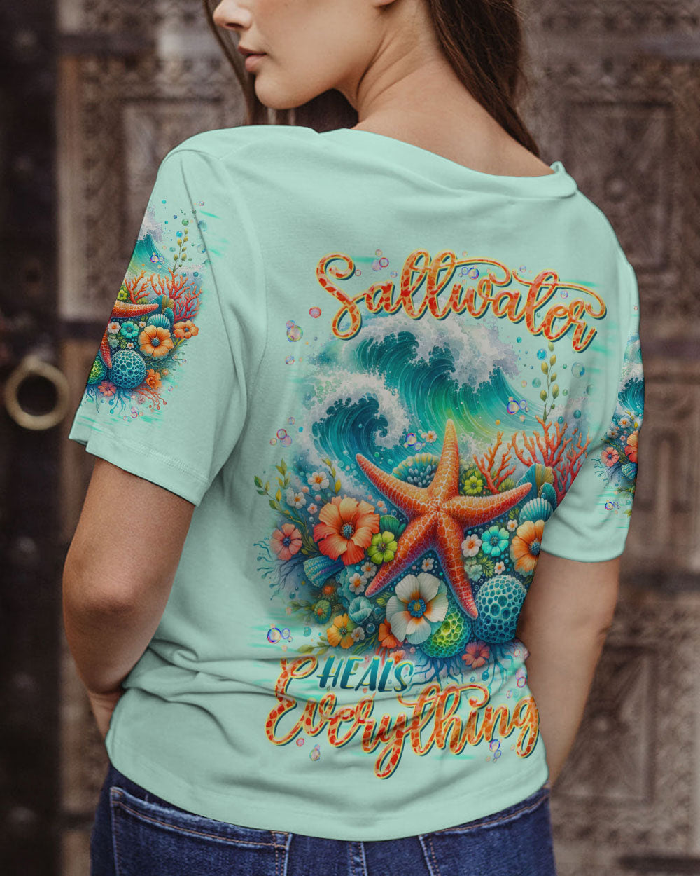 BLISSCORNERS SALTWATER HEALS EVERYTHING STARFISH ALL OVER PRINT