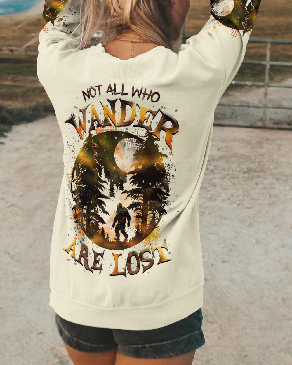 BLISSCORNERS NOT ALL WHO WANDER ARE LOST BIGFOOT MOON ALL OVER PRINT